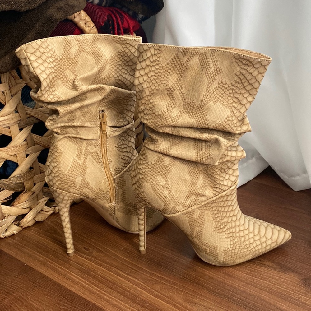 ego snake skin mid calf heels